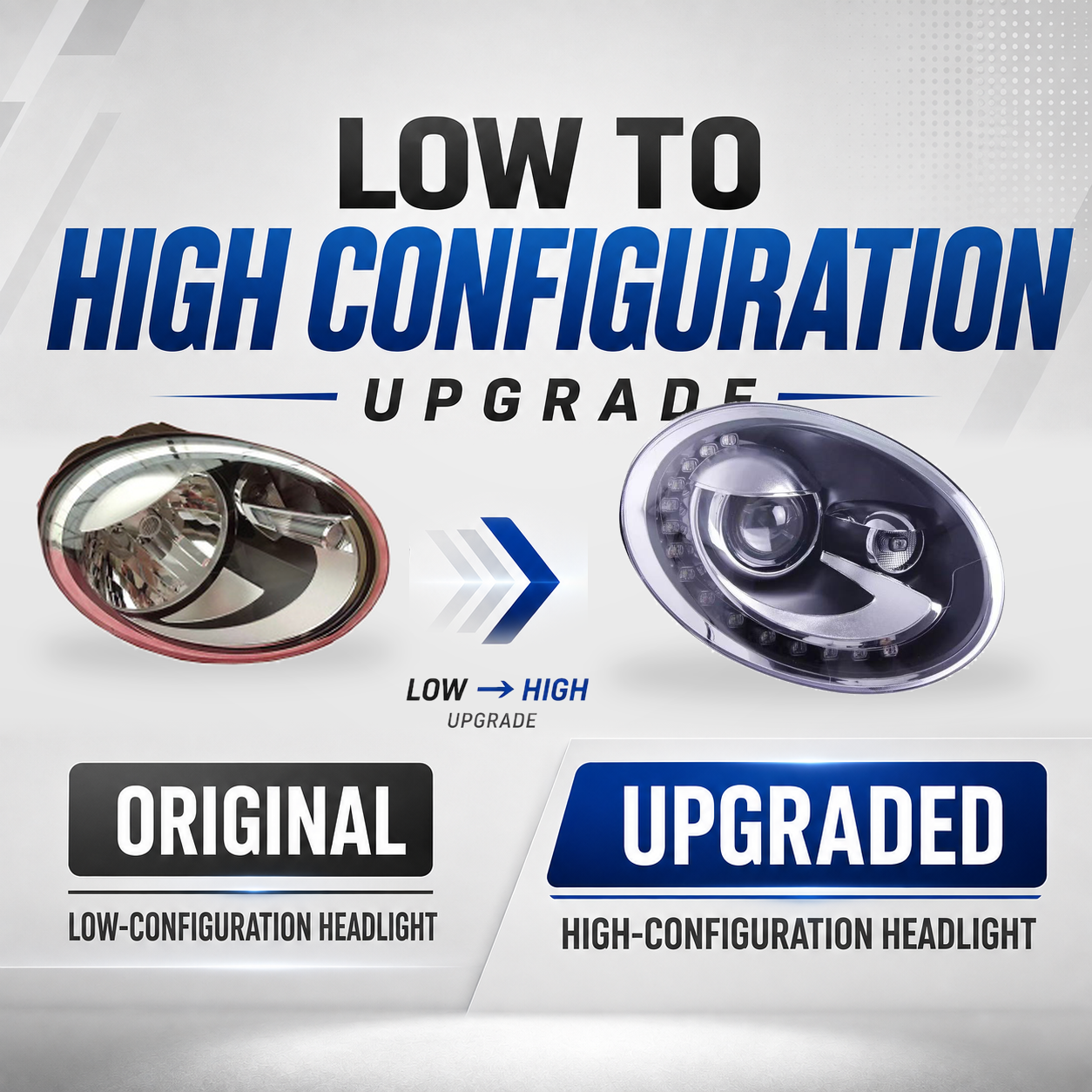 Volkswagen Beetle ZH-BT-03 low configuration to high LED upgrade comparison product image 1