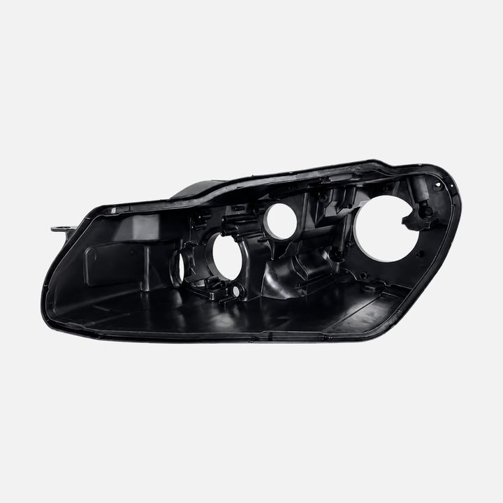 FANCHANTS low-configuration halogen headlight housing for Volkswagen Golf 6 2009-2012, rear-shell view for openings and mounting-point comparison