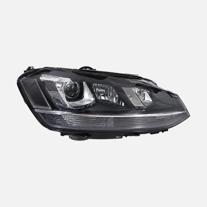 FANCHANTS medium-configuration halogen headlight assembly for Volkswagen Golf 7 2013-2017, front view for lens and reflector-layout comparison