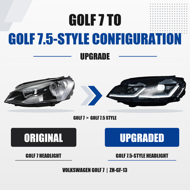 FANCHANTS Golf 7 to Golf 7.5-style upgrade headlight for Volkswagen Golf 7 2013-2017, original-to-upgraded comparison