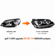 Volkswagen Golf 7 ZH-GF-14 low to medium headlight upgrade comparison