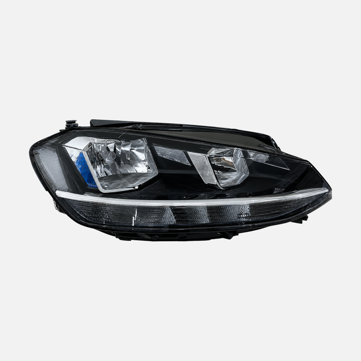 FANCHANTS low-configuration halogen headlight assembly for Volkswagen Golf 7.5 2017-2019, front view for lens and reflector-layout comparison