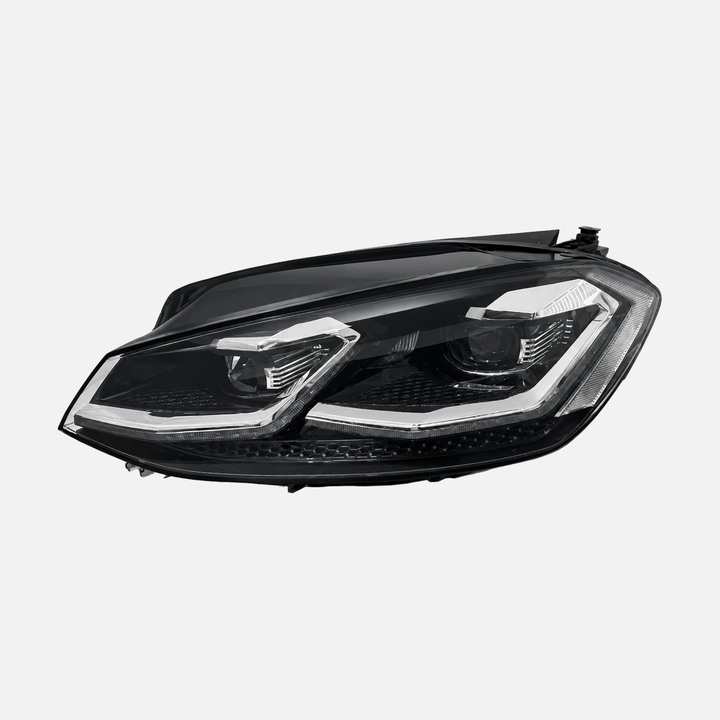 FANCHANTS medium-configuration halogen headlight assembly for Volkswagen Golf 7.5 2017-2019, front view for lens and lamp-layout comparison