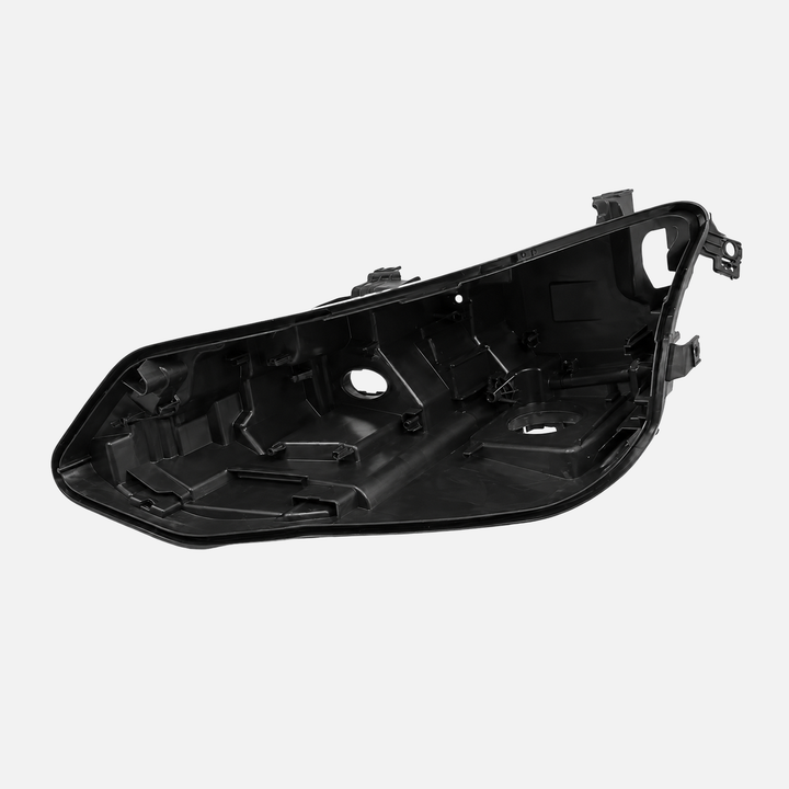 FANCHANTS aftermarket medium-configuration headlight housing for Volkswagen Golf 8 2020-2023; compare housing outline, openings, ribs, tabs, mounting points and required side