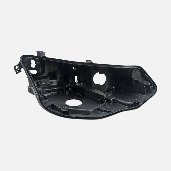 FANCHANTS aftermarket low-configuration headlight housing for Volkswagen Golf 2024-2025; compare housing outline, openings, mounts and required side