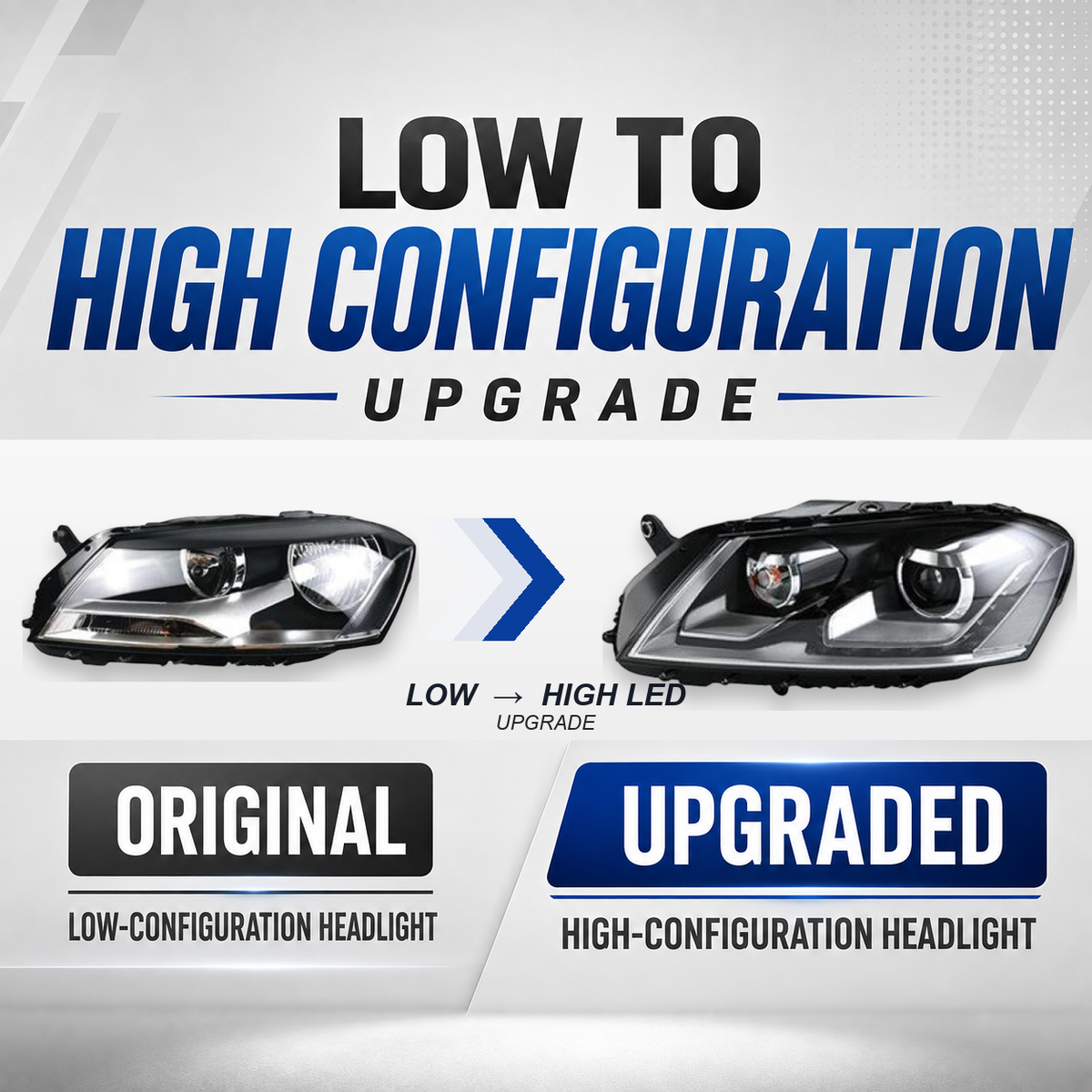 FANCHANTS low-to-high LED upgrade headlight comparison for Volkswagen Passat B7 2012-2015 product image 1