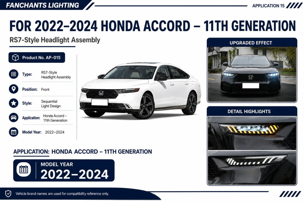 AP-015 Honda Accord - 11th Generation RS7-Style Headlight Assembly - official catalog overview