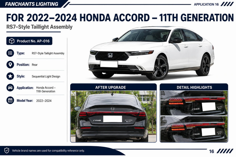AP-016 Honda Accord - 11th Generation RS7-Style Taillight Assembly - official catalog overview