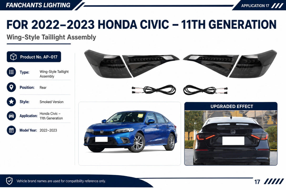 AP-017 Honda Civic - 11th Generation Wing-Style Taillight Assembly - official catalog overview