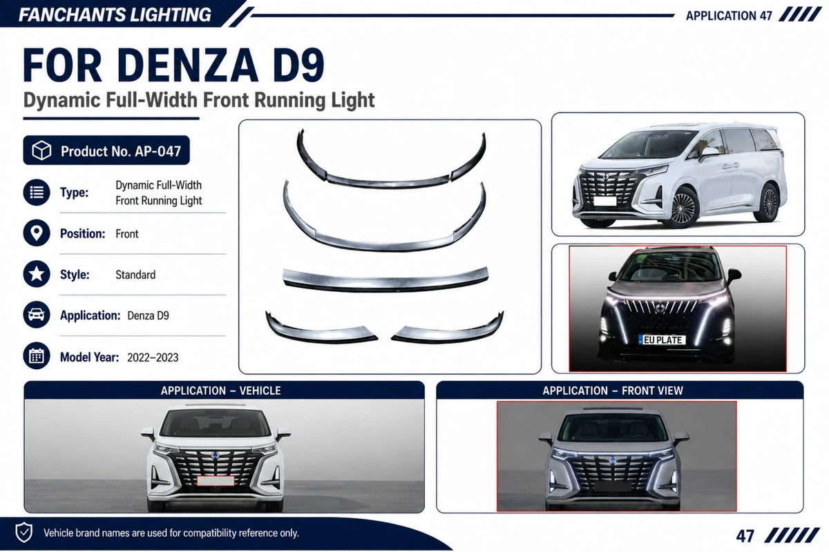 AP-047 Denza D9 Dynamic Full-Width Front Running Light - official catalog overview